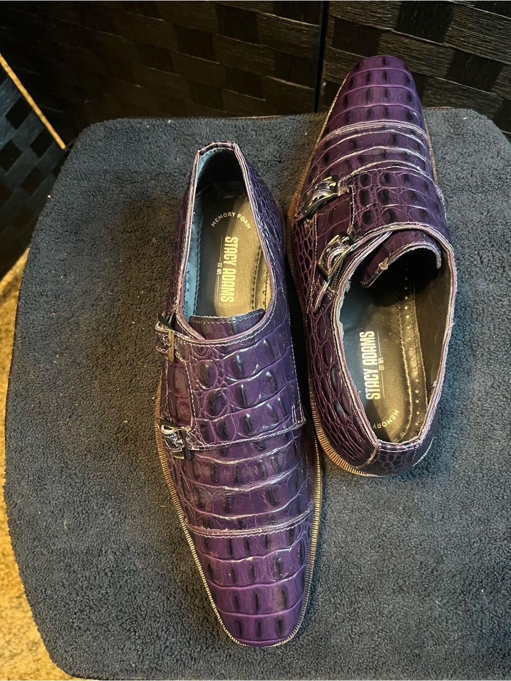 Stacy Adams Purple Croc-Embossed Double Monk Loafers
